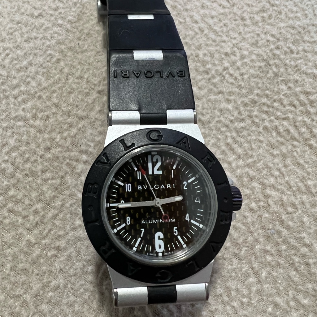 Authentic Bvlgari Aluminum Al32ta Black Dial Quartz Boys Watch Preowned